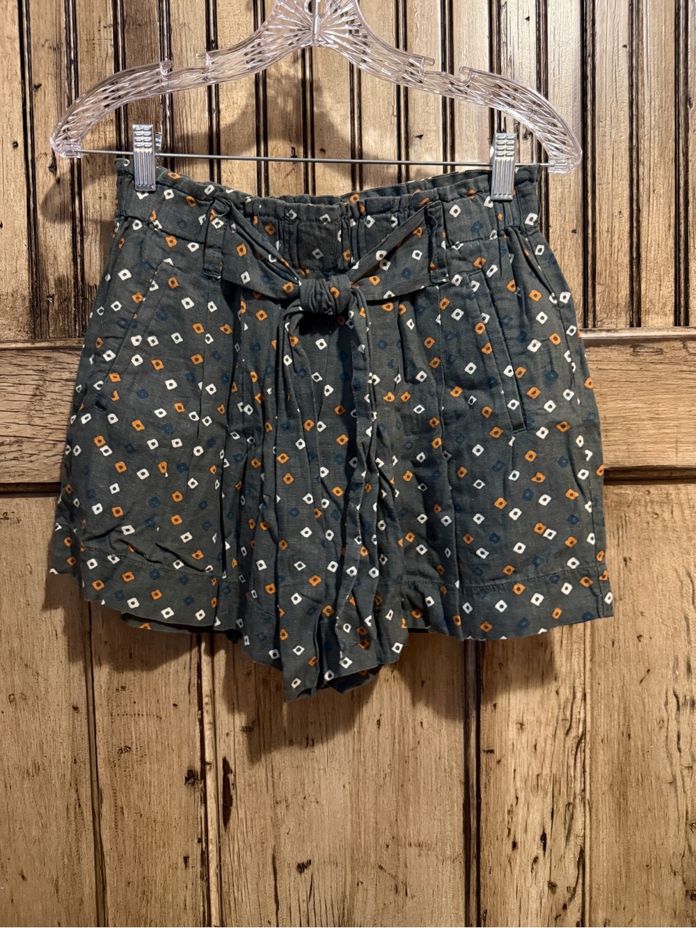 Anthropologie Dark Gray High-Waist Tie-Front Printed Shorts